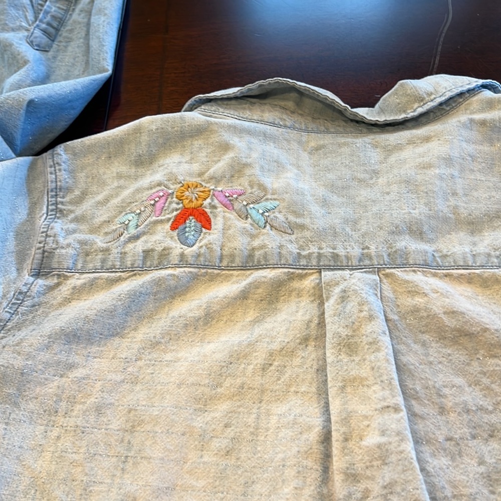 Maeve Light Blue Chambray Button-Down Shirt with Multicolor Embroidery - Picture 8 of 13